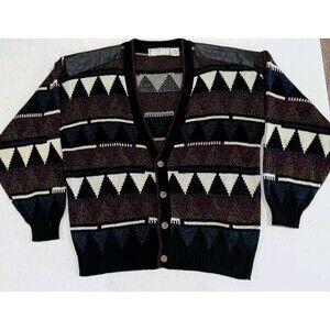 Vintage Michael Gerald Cardigan Sweater Geometric Collegiate Acrylic Mens Large